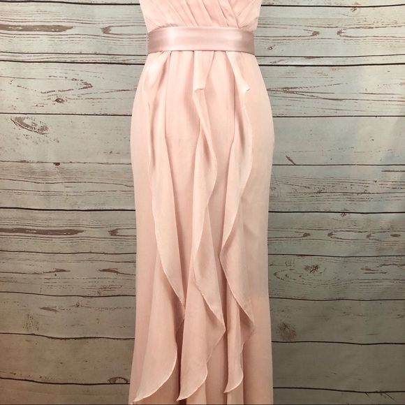 Vera Wang Blush Chiffon Formal V Neck Flange Maxi Bridesmaids Bridal Dress - Picture 4 of 9